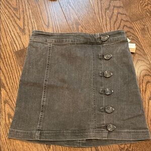 Charcoal Button-Front Denim Skirt